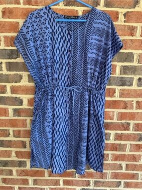 Gudrun Sjöden Organic Cotton Blue Patterned Drawstring Dress | Size Med